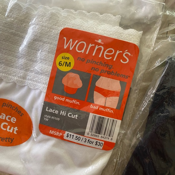 Warner’s Hi-Cut Panties 7 pair, 1 nude, 3 white, 3 black, NWT, Size 6/M - Picture 2 of 5